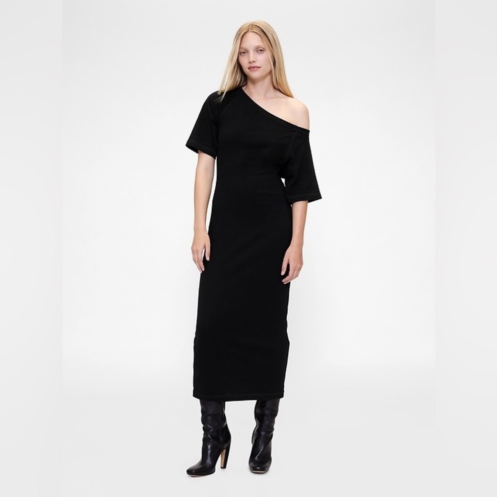 FINAL MARKDOWN NWT! Black GapStudio Jersey Off-Shoulder Midi Dress  #848717
